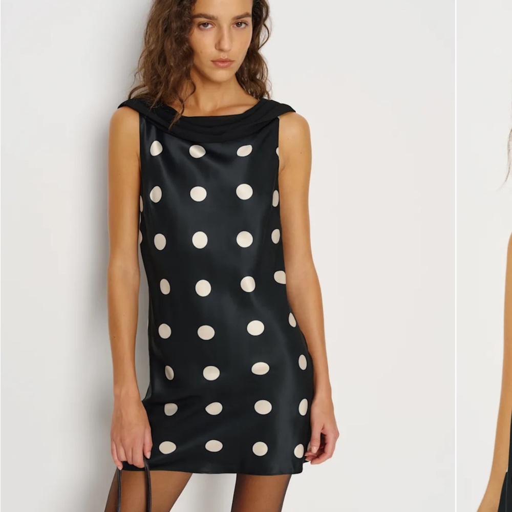NWT Reformation Black and White Polka dot Jonelle Silk Dress size M